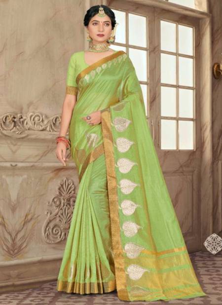Pista Colour SANGAM MEERA 2 New Exclusive Wear Designer Fancy Cotton Saree Collection 1390